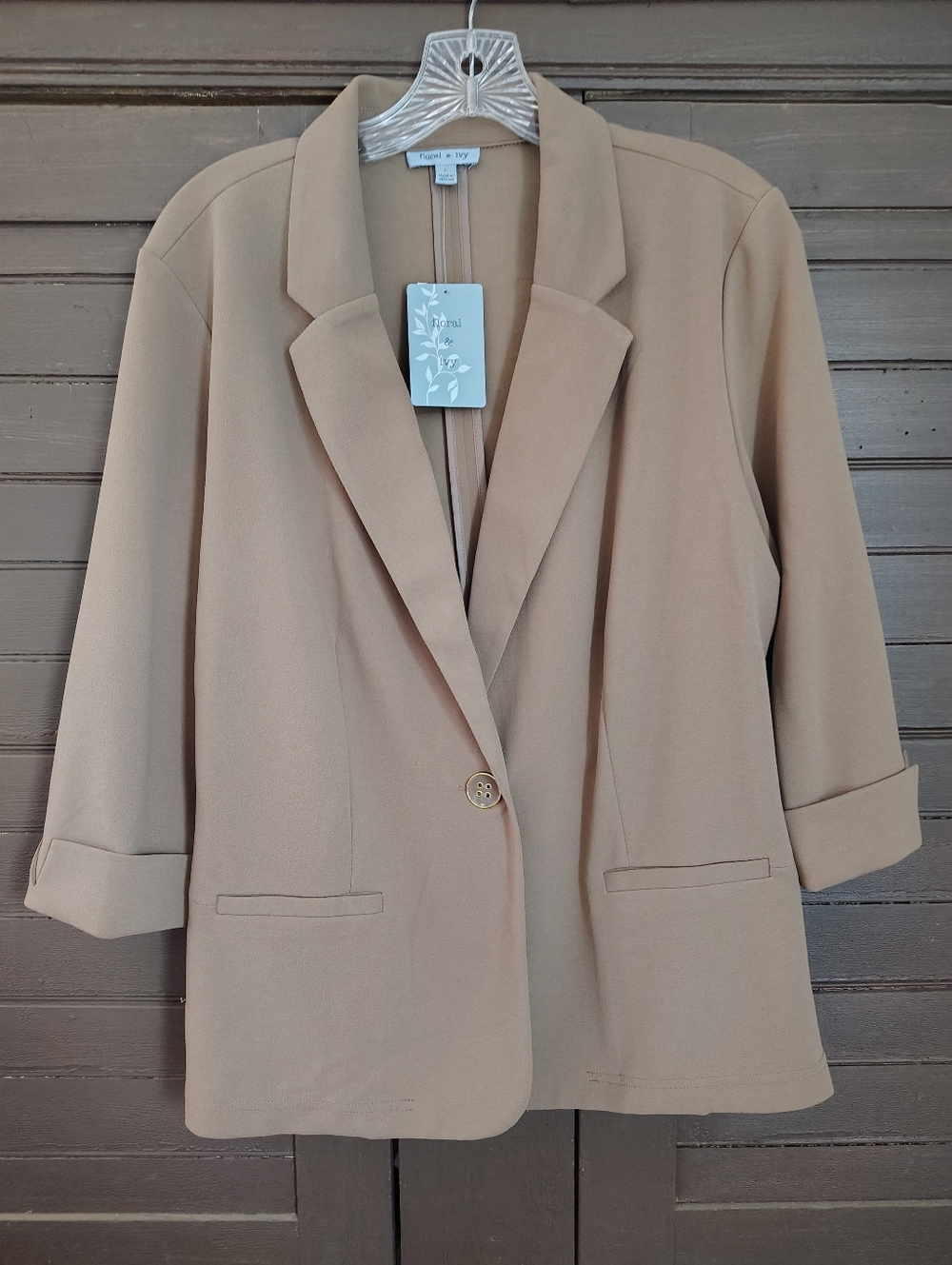 Floral & Ivy Womens Tan One-Button Blazer Size Large NWT